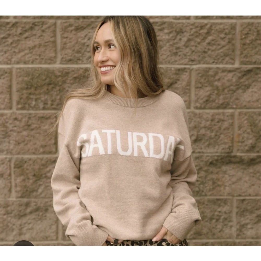 Smash + Tess Women's Beige Saturday Sweater Size M/L Weekend Vibes Cozy